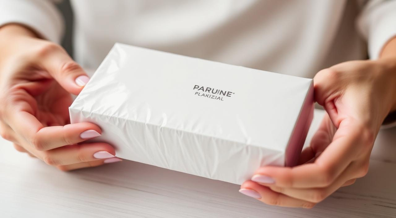 Hands unboxing a sealed perfume parcel